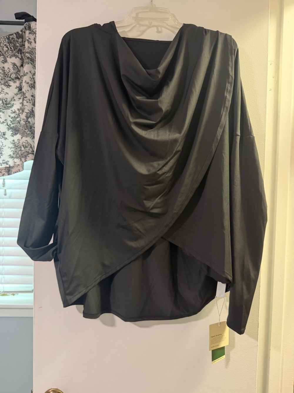 HALARA Black Draped Cowl-Neck Tunic Top